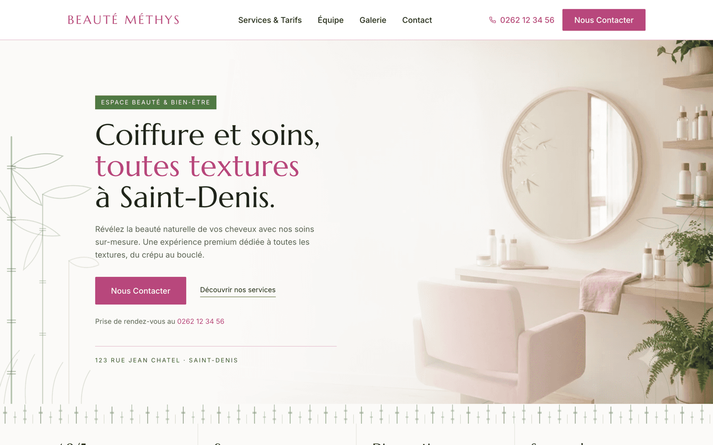 Le site de démonstration Beauté Méthys, pour Salon de coiffure et institut
