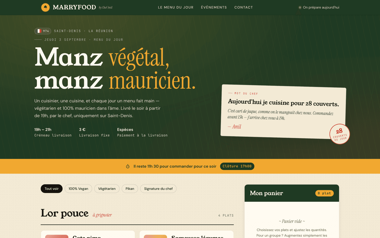 Le site de démonstration MARRYFOOD, pour Restaurant et traiteur